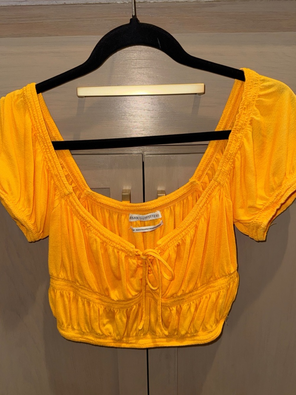 Urban Outfitters Vibrant Yellow Puff-Sleeve Crop Top